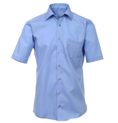 Solid Blue Poplin Short Sleeve Dress Shirt Modena Shirts - Paul Malone.com