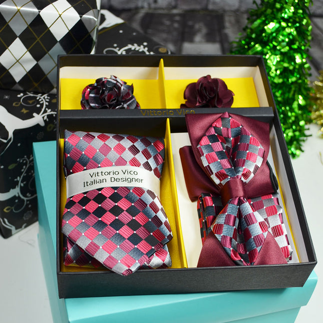 Red and Grey Patterned Gift Box Set Vittorio Vico Gift Box - Paul Malone.com