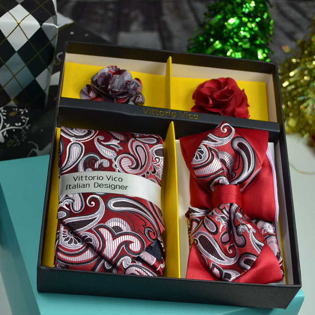 Burgundy and Silver Paisley Gift Box Set Vittorio Vico Gift Box - Paul Malone.com