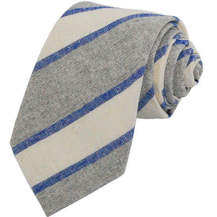 Blue, Grey and White Striped Linen Necktie Paul Malone Ties - Paul Malone.com