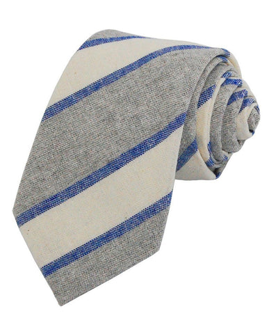 Blue, Grey and White Striped Linen Necktie Paul Malone Ties - Paul Malone.com