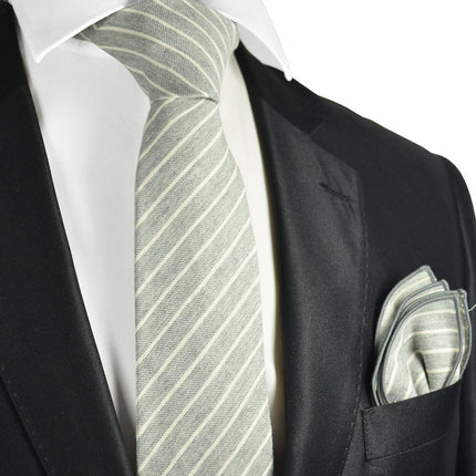 Grey Striped Linen Tie Set by Paul Malone Paul Malone Ties - Paul Malone.com
