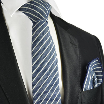 Blue Striped Linen Tie Set by Paul Malone Paul Malone Ties - Paul Malone.com