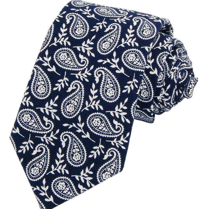 True Navy Paisley Cotton Necktie Paul Malone Ties - Paul Malone.com