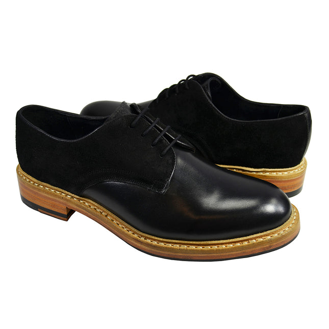 HARVARD Black Nappa and Suede Leather Darby Paul Malone Shoes - Paul Malone.com