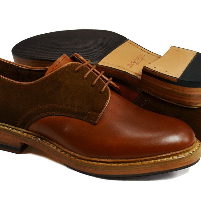 HARVARD Brown Derby in Nappa and Suede Leathers Paul Malone Shoes - Paul Malone.com