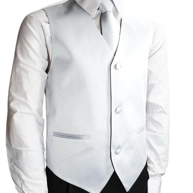 Solid White Boys Vest and Necktie Set Brand Q Vest - Paul Malone.com