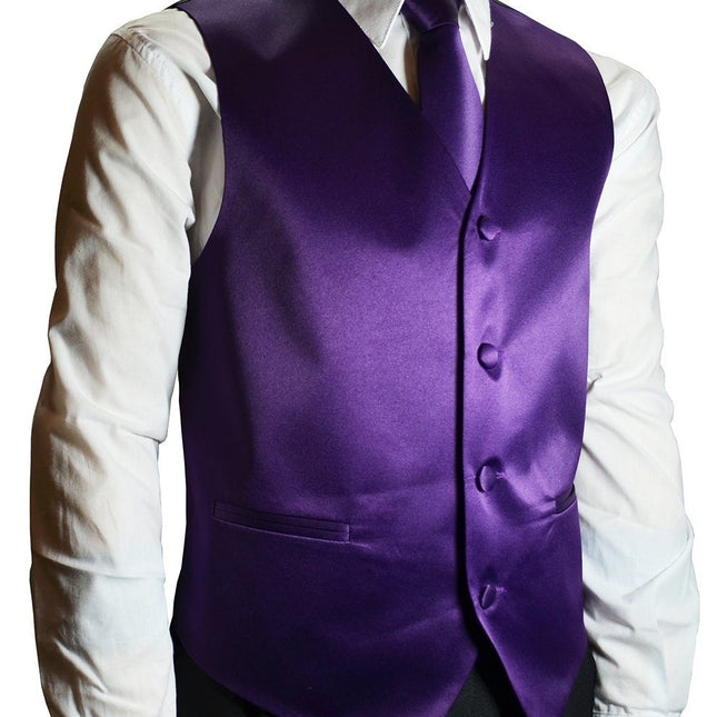 Solid Purple Boys Tuxedo Vest and Necktie Set Brand Q Vest - Paul Malone.com