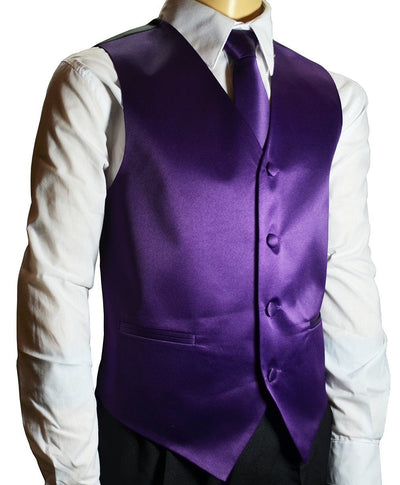Solid Purple Boys Tuxedo Vest and Necktie Set Brand Q Vest - Paul Malone.com