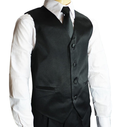 Solid Black Boys Tuxedo Vest and Necktie Set Brand Q Vest - Paul Malone.com