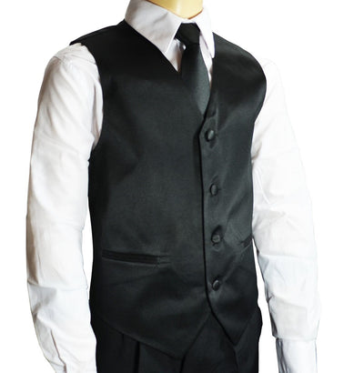 Solid Black Boys Tuxedo Vest and Necktie Set Brand Q Vest - Paul Malone.com