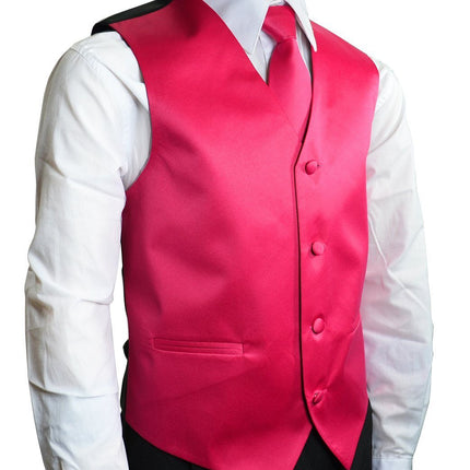Solid Hot Pink Boys Tuxedo Vest and Necktie Set Brand Q Vest - Paul Malone.com
