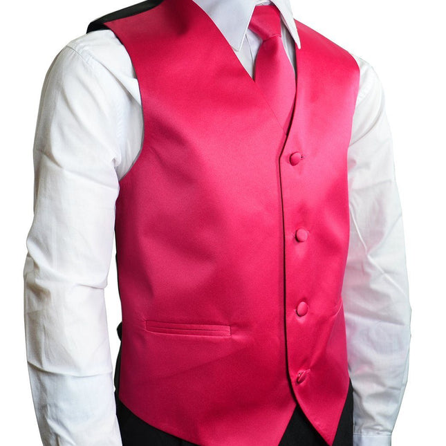 Solid Hot Pink Boys Tuxedo Vest and Necktie Set Brand Q Vest - Paul Malone.com