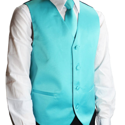 Solid Tiffany Blue Boys Tuxedo Vest and Necktie Set Brand Q Vest - Paul Malone.com