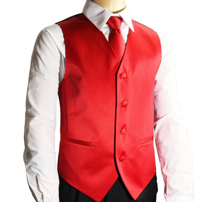 Solid Apple Red Boys Tuxedo Vest and Necktie Set Brand Q Vest - Paul Malone.com