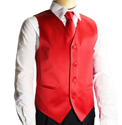 Solid Apple Red Boys Tuxedo Vest and Necktie Set Brand Q Vest - Paul Malone.com