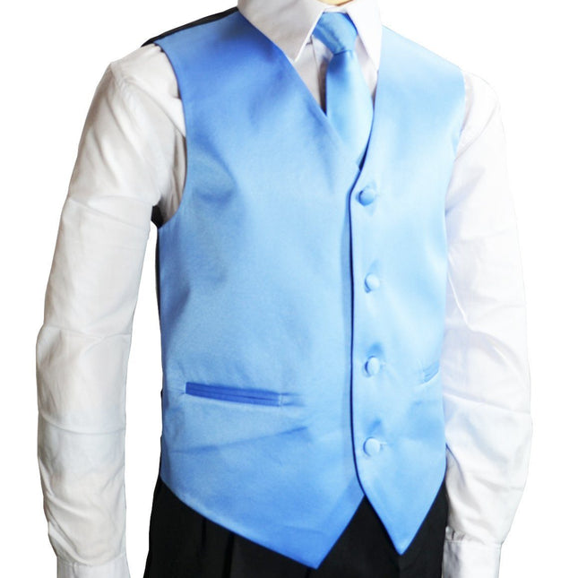 Solid Light Blue Boys Tuxedo Vest and Necktie Set Brand Q Vest - Paul Malone.com