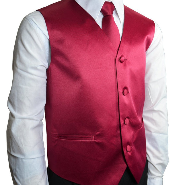 Solid Burgundy Boys Tuxedo Vest and Necktie Set Brand Q Vest - Paul Malone.com