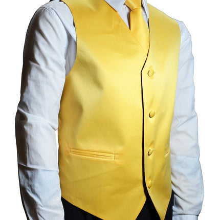Solid Yellow Boys Tuxedo Vest and Necktie Set Brand Q Vest - Paul Malone.com
