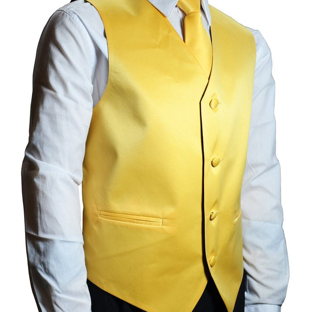 Solid Yellow Boys Tuxedo Vest and Necktie Set Brand Q Vest - Paul Malone.com