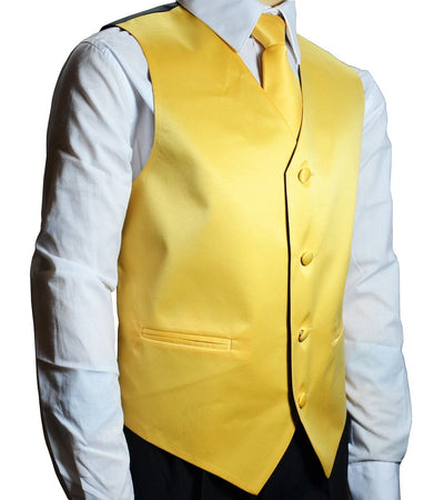 Solid Yellow Boys Tuxedo Vest and Necktie Set Brand Q Vest - Paul Malone.com