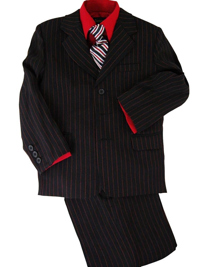 Boys Suit Set Black with Red Pinstripes