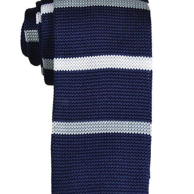Navy and White Striped Knit Tie by Paul Malone Paul Malone Ties - Paul Malone.com