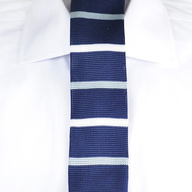 Navy and White Striped Knit Tie by Paul Malone Paul Malone Ties - Paul Malone.com