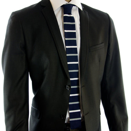 Navy and White Striped Knit Tie by Paul Malone Paul Malone Ties - Paul Malone.com