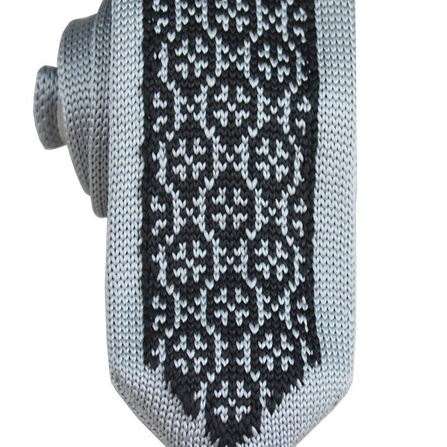 Grey and Black Patterned Knit Tie by Paul Malone Paul Malone Ties - Paul Malone.com