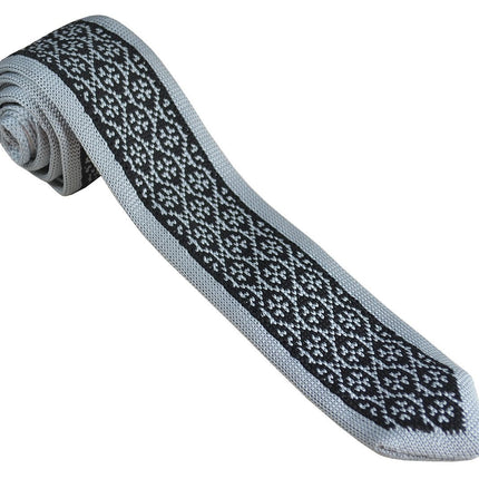 Grey and Black Patterned Knit Tie by Paul Malone Paul Malone Ties - Paul Malone.com