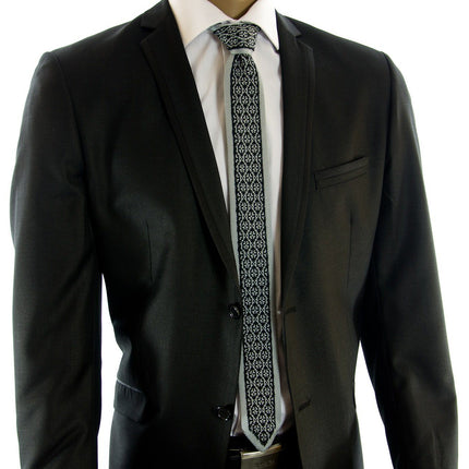 Grey and Black Patterned Knit Tie by Paul Malone Paul Malone Ties - Paul Malone.com