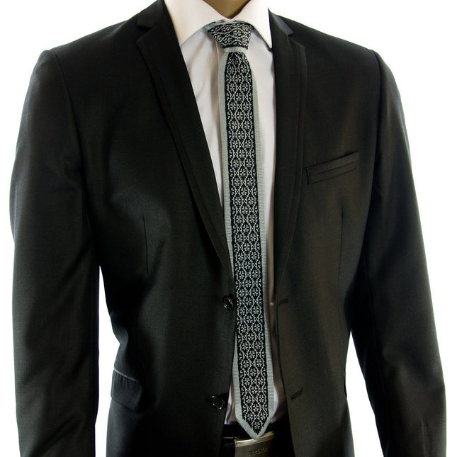 Grey and Black Patterned Knit Tie by Paul Malone Paul Malone Ties - Paul Malone.com