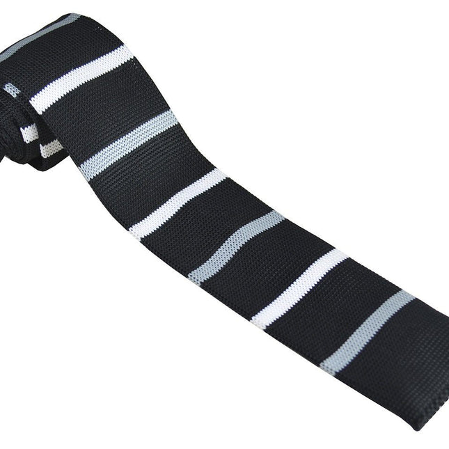 Black and White Striped Knit Tie by Paul Malone Paul Malone Ties - Paul Malone.com