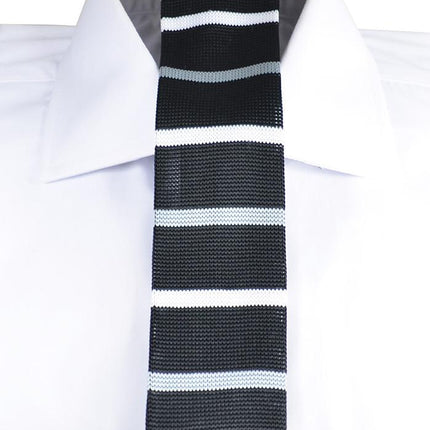 Black and White Striped Knit Tie by Paul Malone Paul Malone Ties - Paul Malone.com
