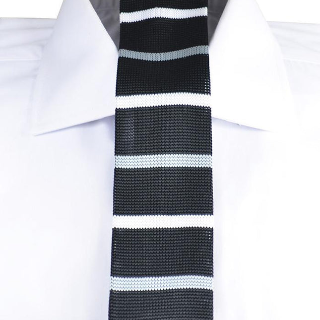 Black and White Striped Knit Tie by Paul Malone Paul Malone Ties - Paul Malone.com