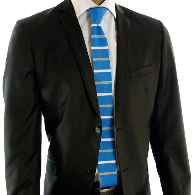 Baby Blue Striped Knit Tie by Paul Malone Paul Malone Ties - Paul Malone.com