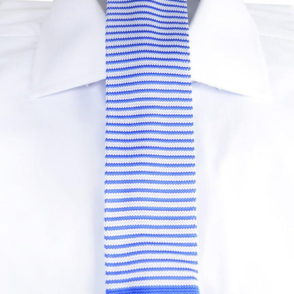 Blue and White Striped Knit Tie by Paul Malone Paul Malone Ties - Paul Malone.com