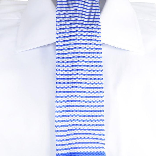 Blue and White Striped Knit Tie by Paul Malone Paul Malone Ties - Paul Malone.com