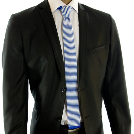 Blue and White Striped Knit Tie by Paul Malone Paul Malone Ties - Paul Malone.com