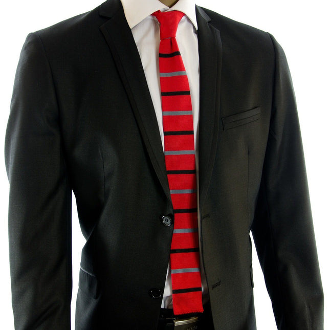 True Red Striped Knit Tie by Paul Malone Paul Malone Ties - Paul Malone.com