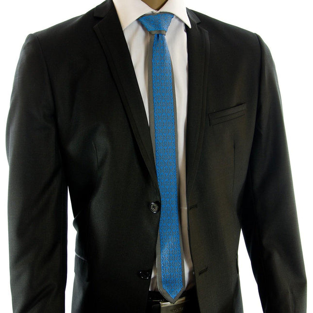 Grey and Blue Patterned Knit Tie by Paul Malone Paul Malone Ties - Paul Malone.com