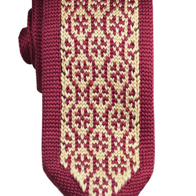 Burgundy and Gold Patterned Knit Tie by Paul Malone Paul Malone Ties - Paul Malone.com