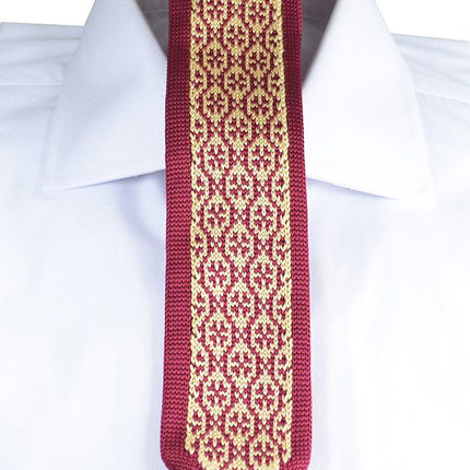 Burgundy and Gold Patterned Knit Tie by Paul Malone Paul Malone Ties - Paul Malone.com