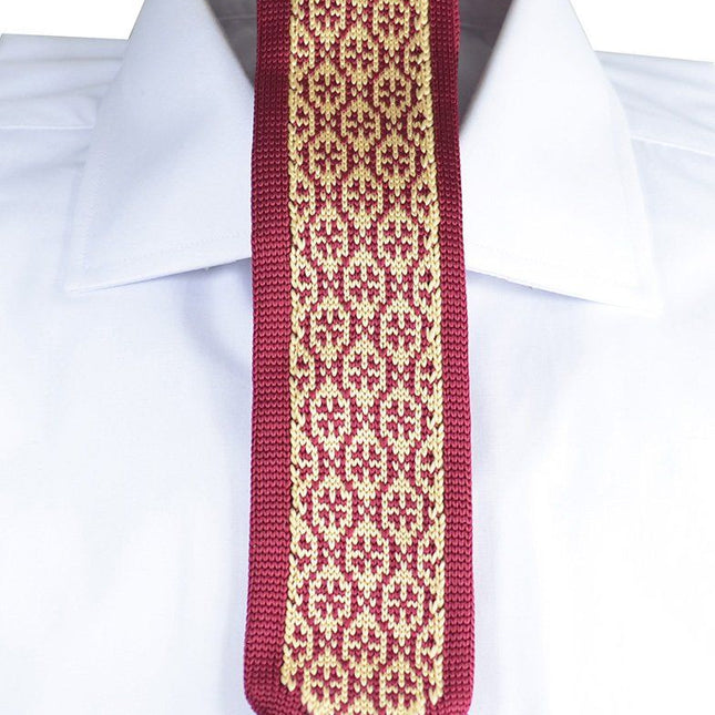 Burgundy and Gold Patterned Knit Tie by Paul Malone Paul Malone Ties - Paul Malone.com