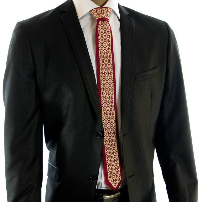 Burgundy and Gold Patterned Knit Tie by Paul Malone Paul Malone Ties - Paul Malone.com
