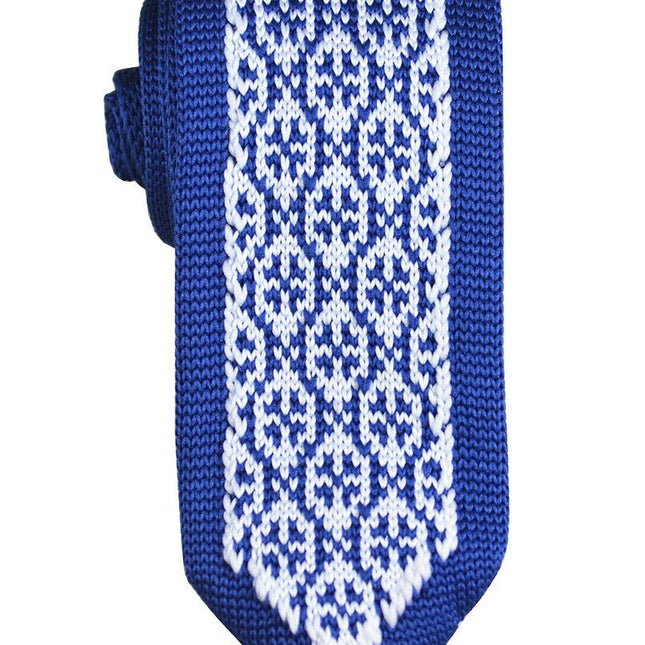 Blue and White Patterned Knit Tie by Paul Malone Paul Malone Ties - Paul Malone.com