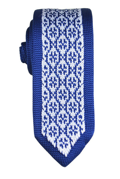 Blue and White Patterned Knit Tie by Paul Malone Paul Malone Ties - Paul Malone.com