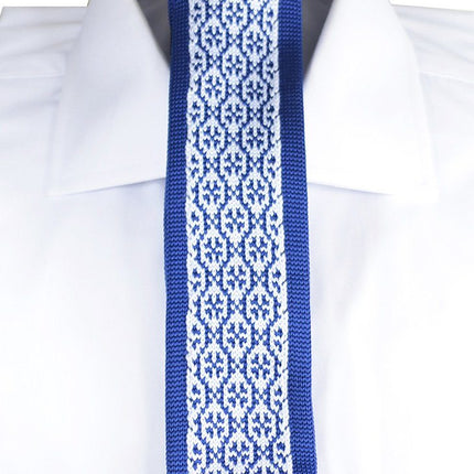 Blue and White Patterned Knit Tie by Paul Malone Paul Malone Ties - Paul Malone.com