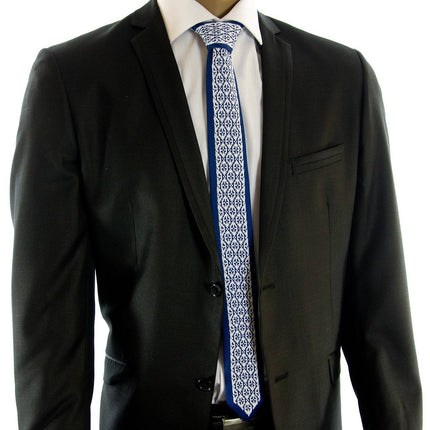 Blue and White Patterned Knit Tie by Paul Malone Paul Malone Ties - Paul Malone.com